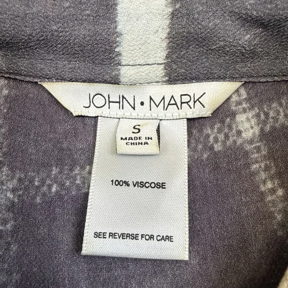 John Mark tunic top women's small gray tan neutral geometric silky boho artsy - Picture 8 of 9